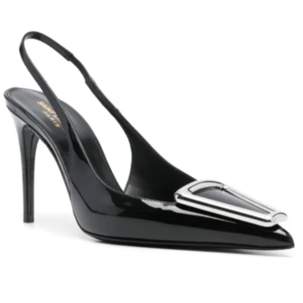 Saint Laurent Black Slingback Heels with Silver Accent
